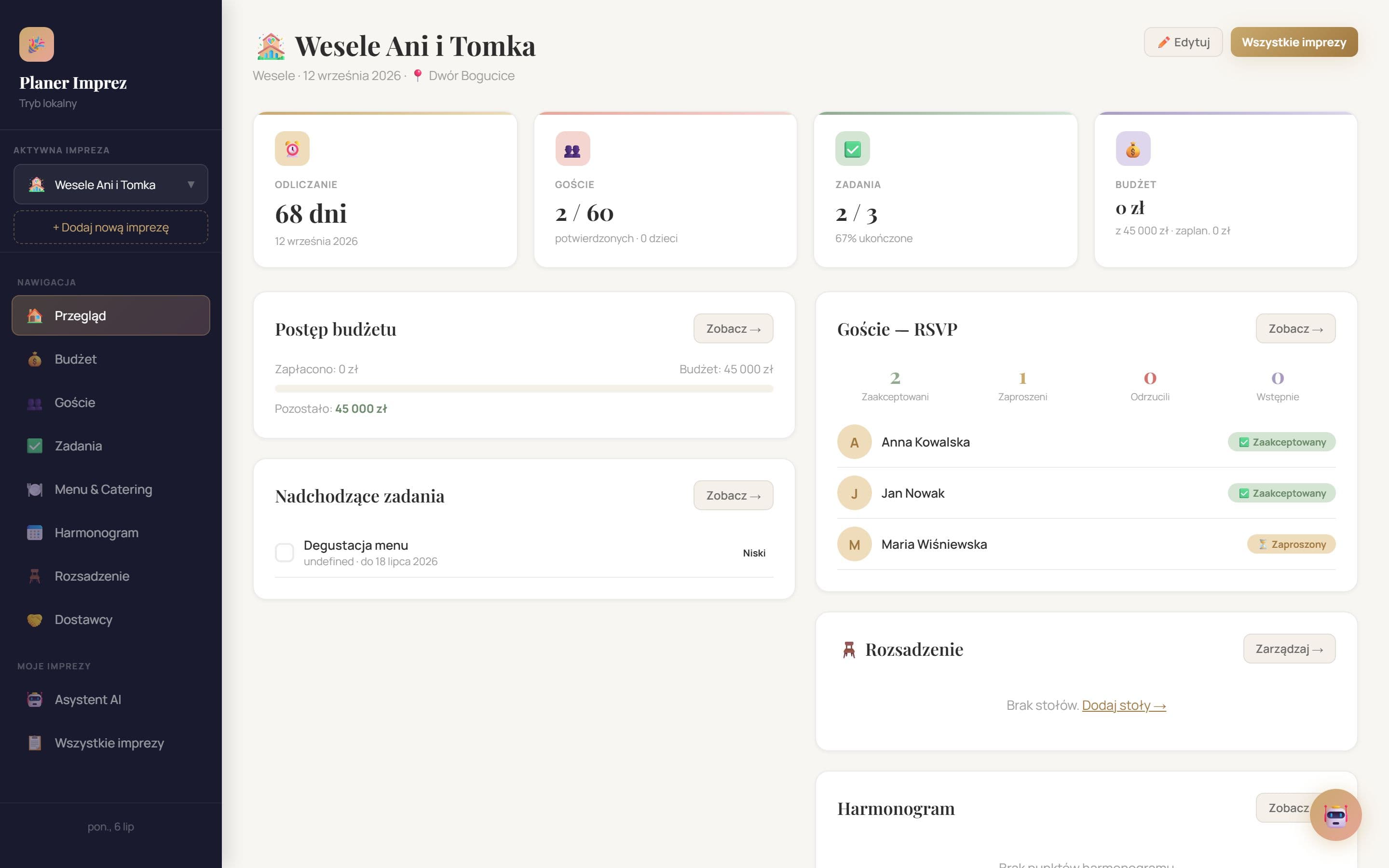 Widok Planer Uroczystości